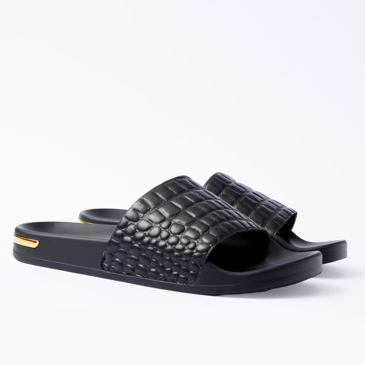 Slide Triple Black Croc