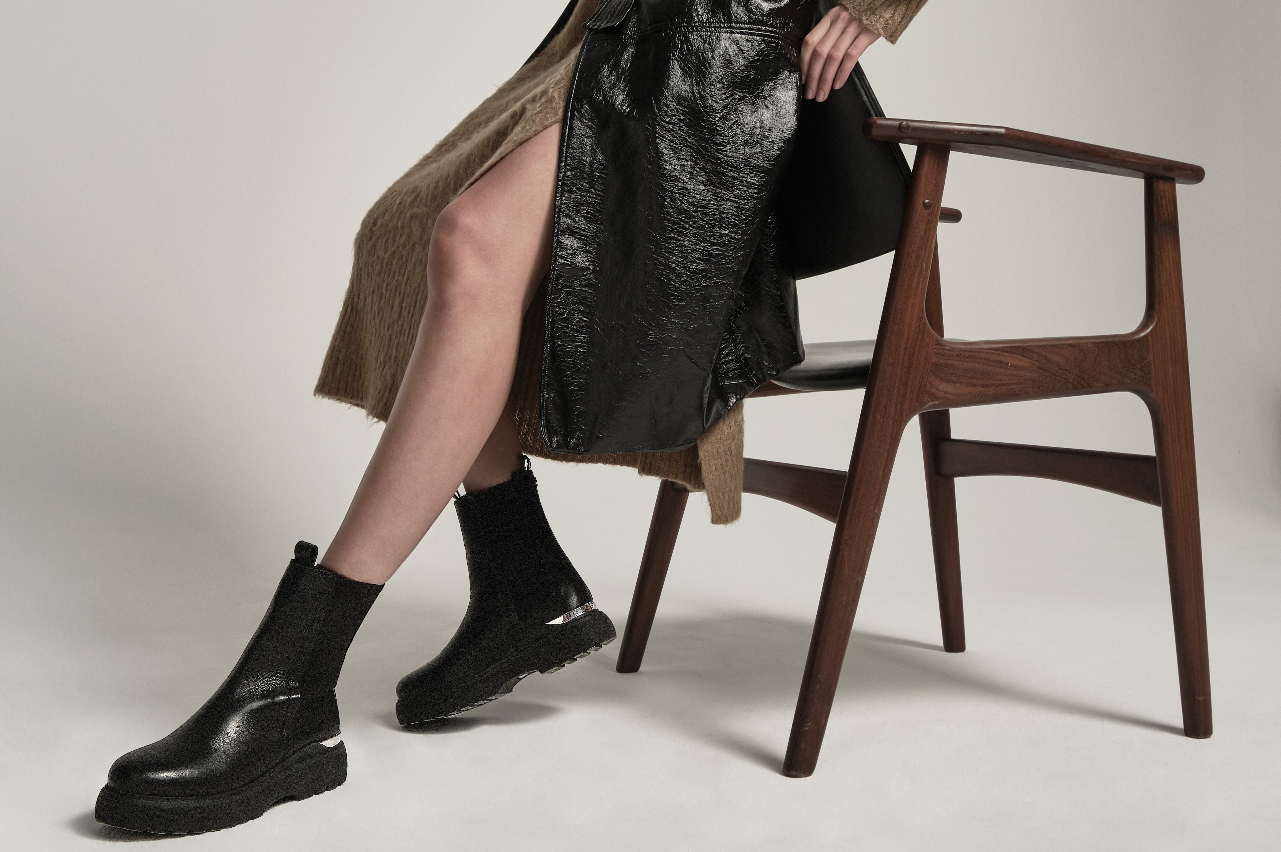 mallet mid calf boot styled with dress
