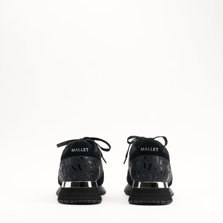 MALLET Popham Essential Men's Black Silver Leather Sneakers
