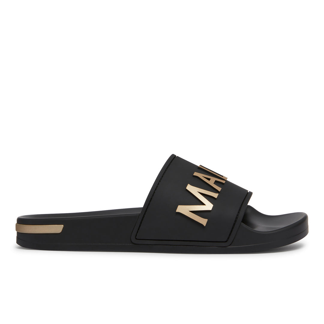 Serif Slider Black Gold Womens