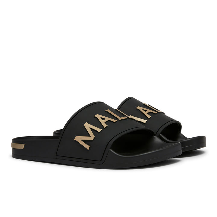 Serif Slider Black Gold Womens