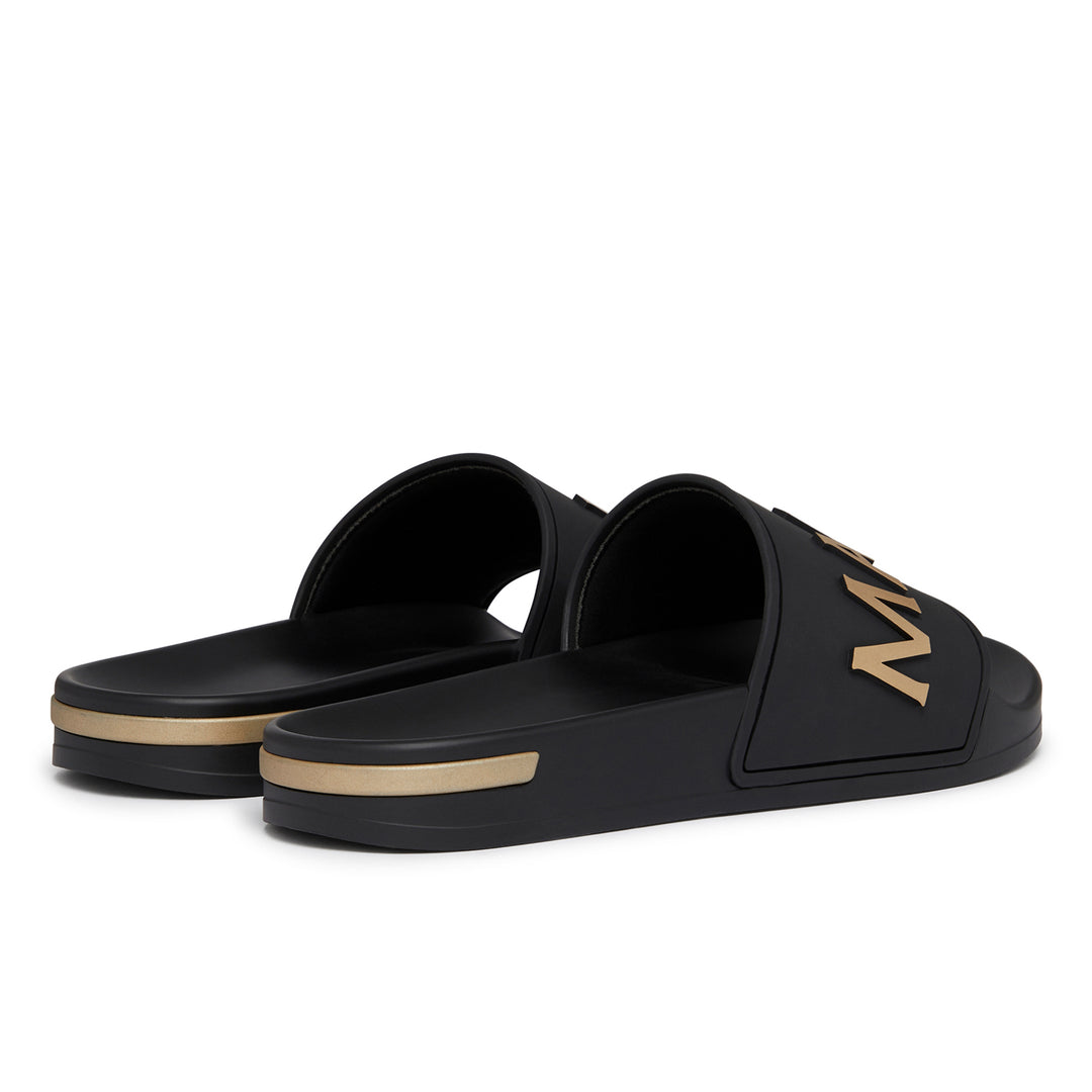 Serif Slider Black Gold Womens