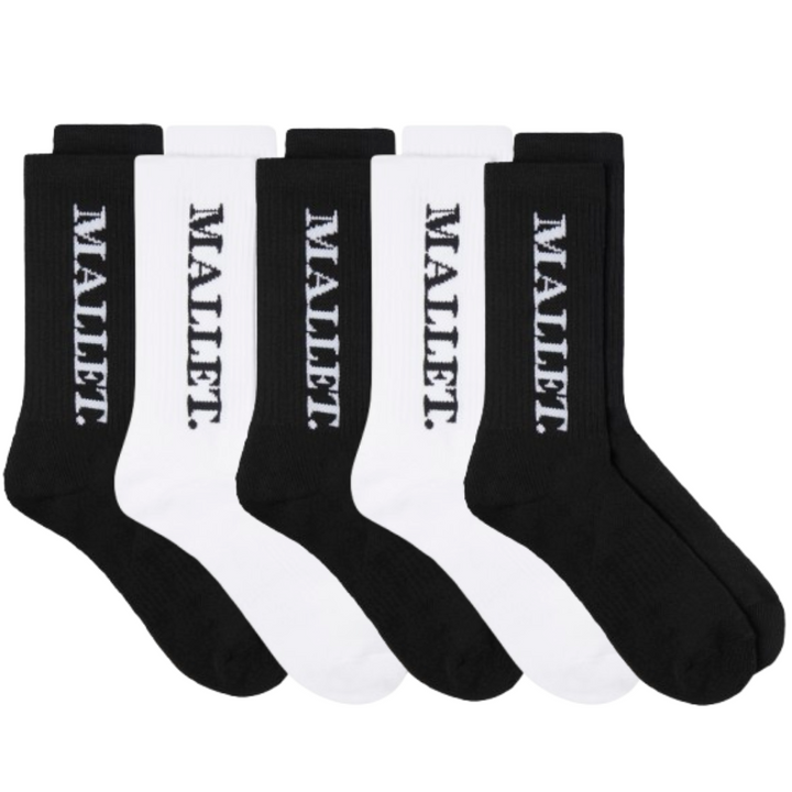 Mallet Socks 5-Pack (3 x Black & 2 x White)